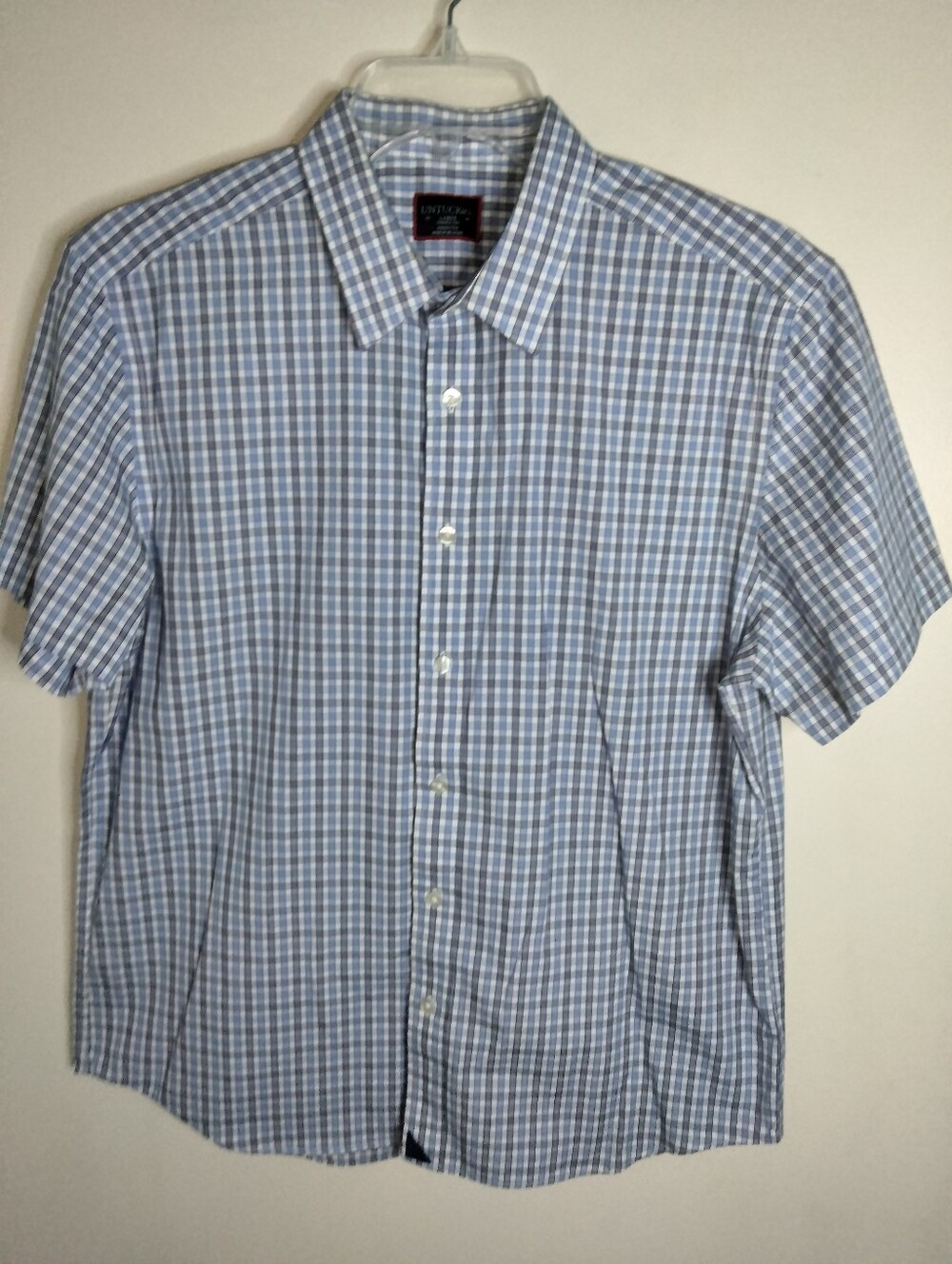 UNTUCKit (Size L) Men’s Blue & White Plaid Wrinkle-Free SS Button-Down Shirt